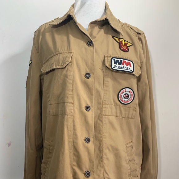 Atmosphere Shacket Utility Top Long Sleeve Cotton Tan Brown + Badges UK 10 - Picture 12 of 16
